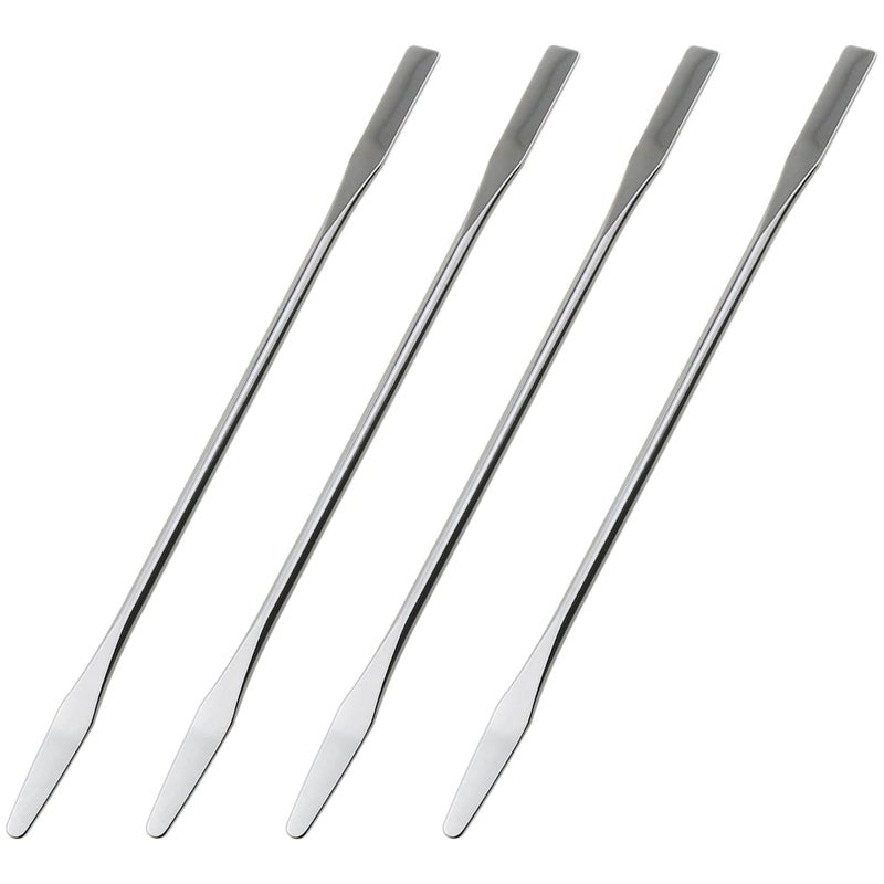 heyous 4PCS 150mm/5.9inch Laboratory Miniature Dual Head Spatula Semi Miniature Spatula Tapered Arrow Flat Head Silver Stainless Steel Miniature Dual Head Spatula Suitable for Science Lab and Craft - Image 1